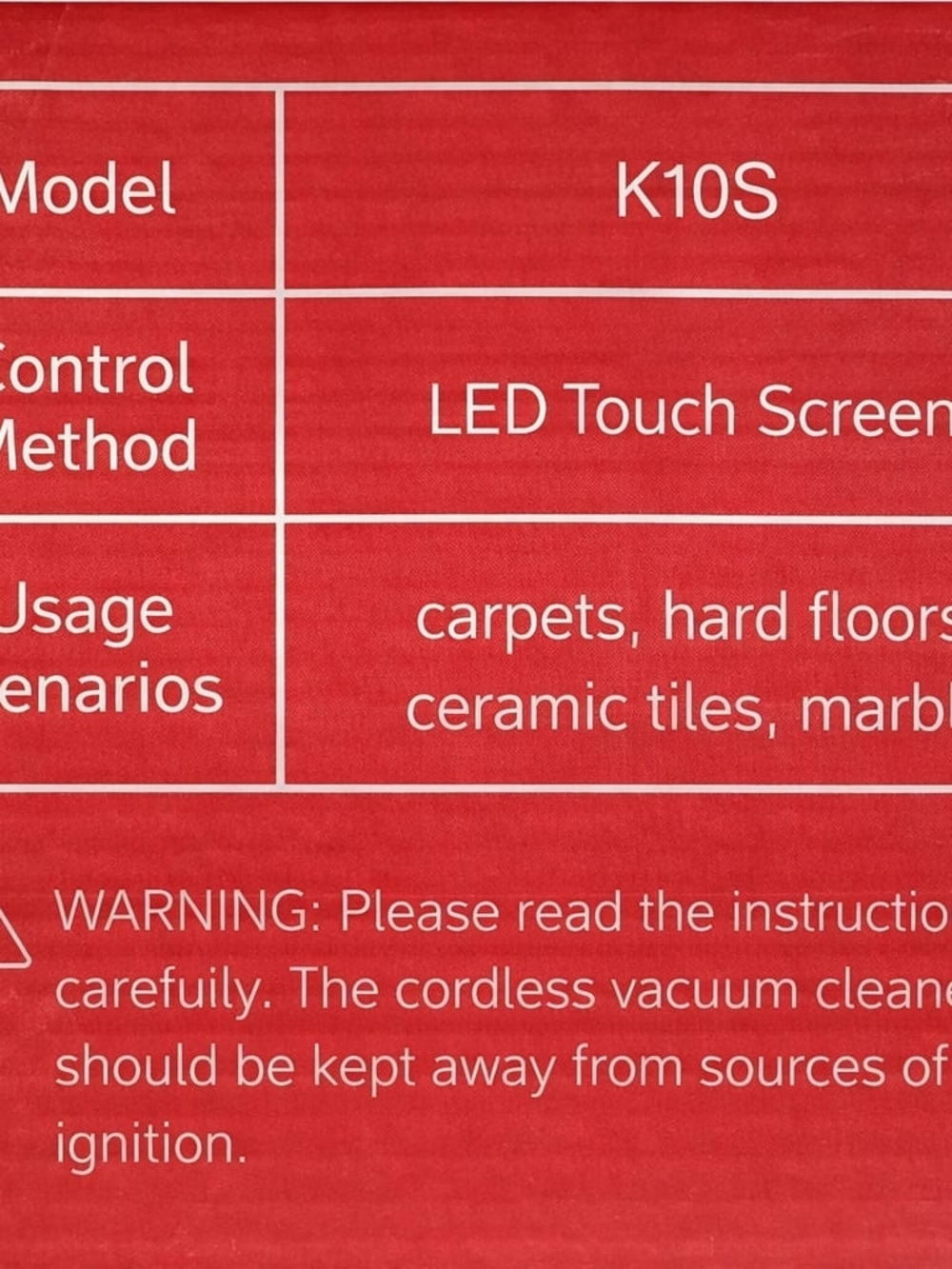 K10S Cordless Vacuum Packaging - Red